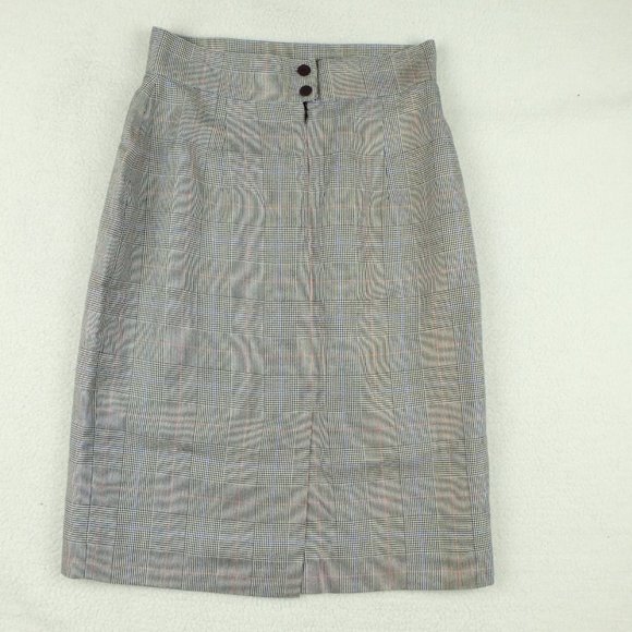 Vintage Womens Straight Skirt 10 Gray Houndstooth Check Midi Pleated Classic 80s - Picture 8 of 14